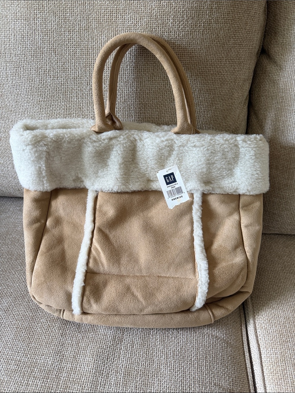 GAP Tan Tote with Cream Sherpa Trim